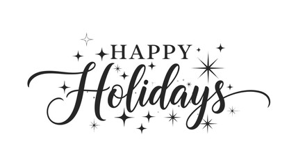 Elegant Happy Holidays calligraphy script with sparkling stars and festive glitter for seasonal greeting cards and invitations a2
