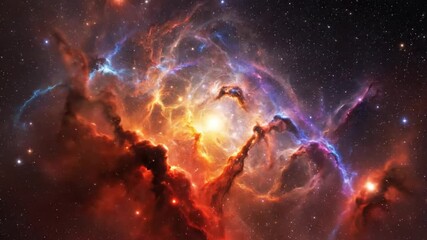 Stunning cosmic nebula unfolding in vibrant interstellar space with dynamic energy, perfect for science documentaries or sci-fi visuals