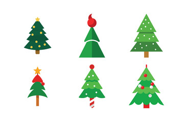 Flat Vector Decorated Christmas Tree Icons Collection