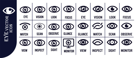 Eye vector icon set linear style pictogram isolated on white background viewing symbols collection