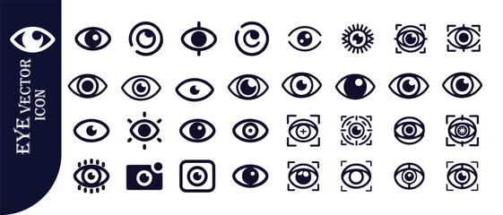 Collection of eye icons in various styles, including abstract, camera, and target symbols
