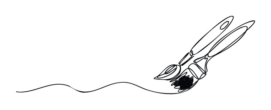 Simple line drawing depicts two paint brushes with black paint creating a wavy line, perfect for symbolizing creativity and the process of making something new in art projects and visual