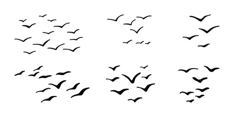 Birds in Flight Silhouette Nature Vector Art. Flying Bird Formation Silhouette Minimalist Vector