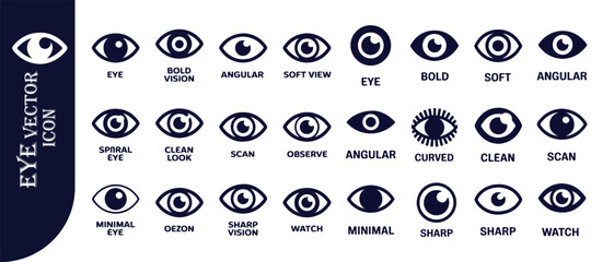 Eye vision icon set. collection of diverse eye symbols for various concepts, focusing on human sight