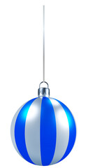 3D Blue and White Striped Christmas Ball Ornament on a String