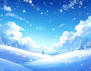 Winter landscape with falling snow