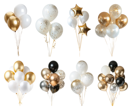 PNG Elegant gold white balloons assortment, element set on transparent background