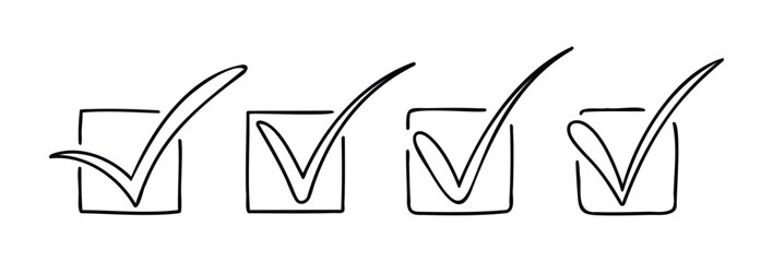 Hand drawn check marks in square boxes representing a completed checklist or task management for organization and planning purposes.