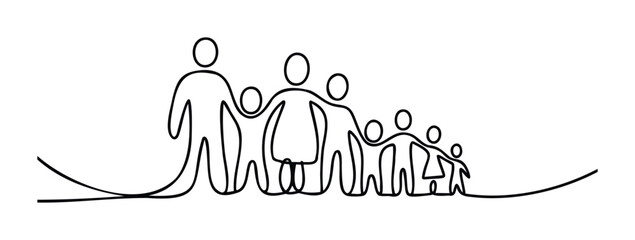 Abstract line art family embracing, representing unity, love, and generational connection, perfect for symbolizing togetherness and family support in various media projects.