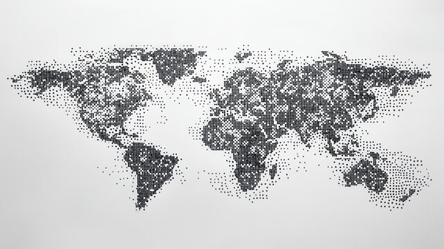 World map displaying global connectivity and digital data networking dot abstract an pattern through
