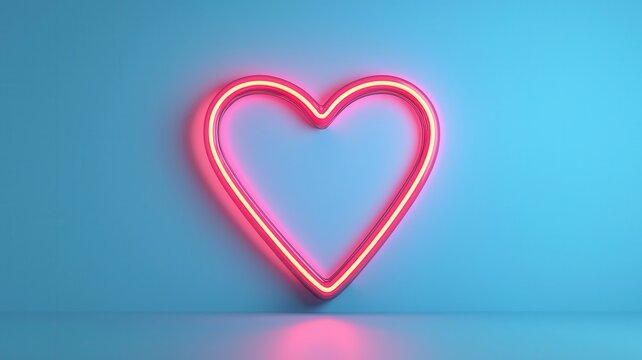 Glowing empty neon heart sign illuminating a vibrant blue background, symbolizing love, romance, day valentine's - Powered by Adobe