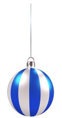 3D Blue and White Striped Christmas Ball Ornament on a String