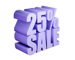 25 Percent Sale 3D Purple Volumetric Text Isolated on Transparent Background, Massive Discount and Promotion Concept for E-commerce Retail Marketing Advertisement Cutout.