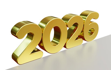 3D Shiny Metallic Gold Year 2026 Text Isolated on Transparent Background, Conceptual Rendering of Annual Forecast, Business Success, and Upcoming Future Time.