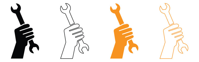 Wrench in hand symbolizes repair, construction, fixing,Hand holding wrench icon, Services icon, repair sign vector,Fist Holding Wrench Vector Design.	