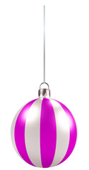 3D Violet and White Striped Christmas Ball Ornament on a String