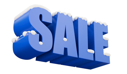 3D Blue SALE Word Text with Realistic Snow Texture Isolated on Transparent Background. Bold Winter Shopping Promotion Marketing Graphic for E-commerce Discounts and Holiday Season Clearance.