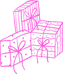 Whimsical Vintage Christmas Gift with Bow Hand-drawn