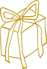 Whimsical Vintage Christmas Gold Present with Ribbon Hand-drawn