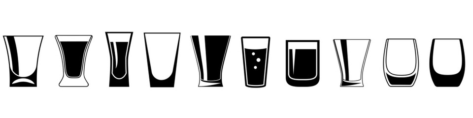 Shot glasses icon vector set. whiskey glass Illustration sign collection. Bar Illustration symbol. alcohol logo.