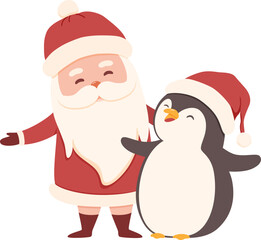 Cute Cartoon of Santa Claus and Penguin Illustration