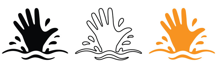 Obraz premium Hand reaching out from water concept, a call for help graphic,Drowning icon vector illustration design,Hands reaching from water, drowning concept, help is needed,Hand with water drop. Save water icon