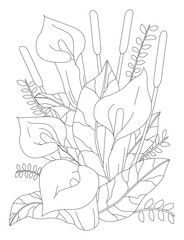 Naklejka premium Calla Lily Line Art Flowers