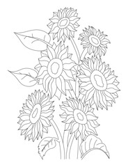Naklejka premium Sunflower Line Art Illustration