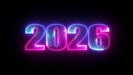 Glowing neon text Happy new year 2026 animated background