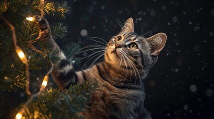 cat on the tree chritmas