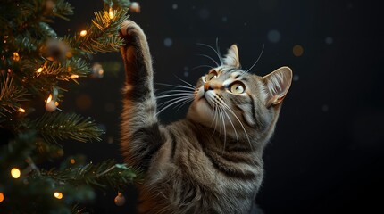 cat on the tree chritmas