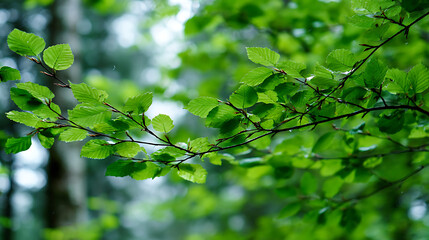 Obraz premium Fresh green leaves providing an enchanting backdrop to a lively forest (2)