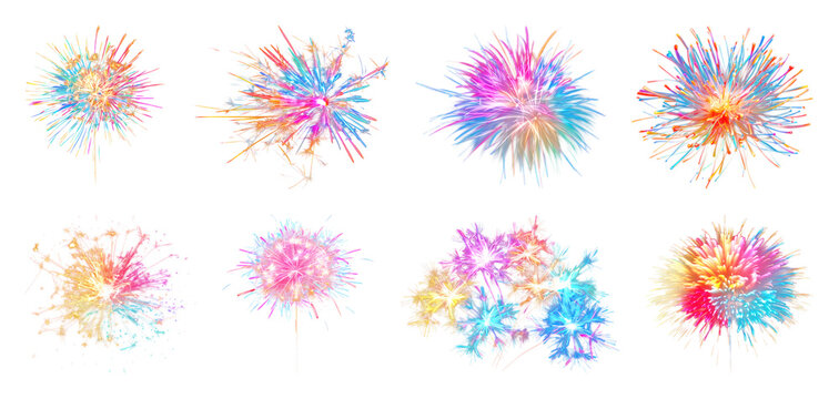 PNG Vibrant colorful fireworks display, element set on transparent background
