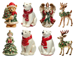 Fototapeta premium PNG Festive holiday figurines collection, element set on transparent background