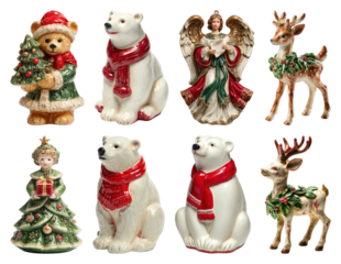 PNG Festive holiday figurines collection, element set on transparent background