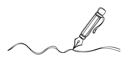 Elegant fountain pen drawing a flowing script with a smooth curve, perfect for expressing thoughts or signing documents with style and sophistication for writing related themes.
