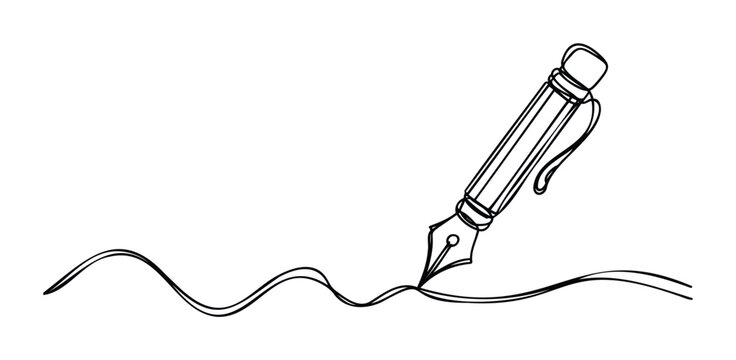 Elegant fountain pen drawing a flowing script with a smooth curve, perfect for expressing thoughts or signing documents with style and sophistication for writing related themes.