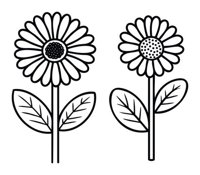 Two stylized outline flowers with leaves and stems, perfect for spring or summer themes, nature motifs, or gardening content for websites and publications.