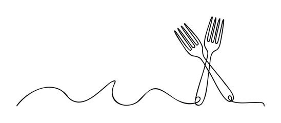 Two forks are crossed over a wavy line, suggesting a meal or dining experience suitable for restaurant or food related promotions