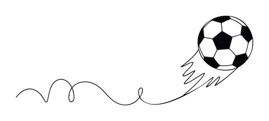 Dynamic soccer ball midflight with a flowing trail suggesting speed and movement, perfect for sports promotions and game graphics.