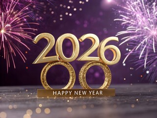 Sparkling 2026 New Year celebration with golden fireworks illuminating the night sky, creating a magical atmosphere of hope and joy for a fresh start