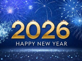 Sparkling 2026 New Year celebration with golden fireworks illuminating the night sky, creating a magical atmosphere of hope and joy for a fresh start