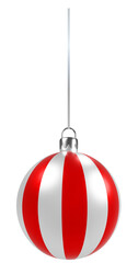 3D Red and White Striped Christmas Ball Ornament on a String