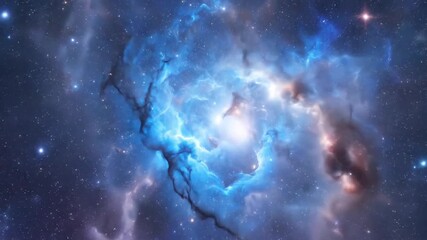 Watch cosmic clouds swirling in deep space with vibrant blue hues, a stunning nebula ideal for science documentaries and futuristic visual effects - Powered by Adobe