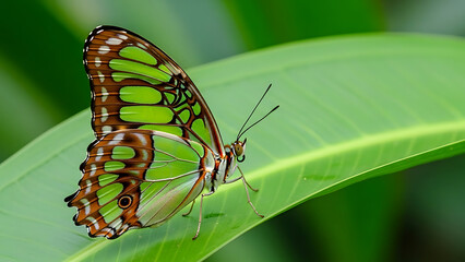 Close-up Malachite Butterfly Resting on Green Leaf – Nature and Wildlife Macro
