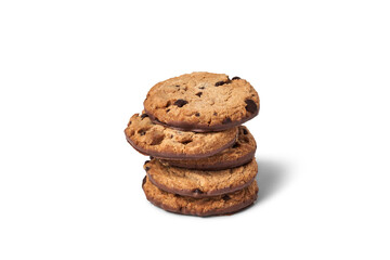 Stacked chocolate chip cookies with transparent background