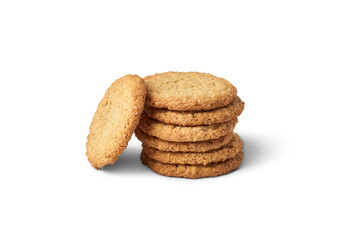 Stacked golden oat biscuits on transparent background