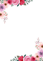Flower watercolor frame for wedding, birthday, card, background, invitation, wallpaper, sticker, decoration etc.
