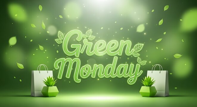 Green monday shopping concept with eco friendly bags and plants