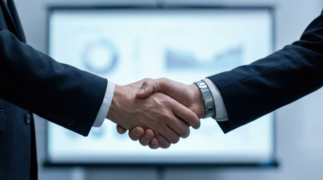Successful business deal handshake sealing partnership in modern office setting, a symbol of collaboration and agreement for corporate growth and ventures